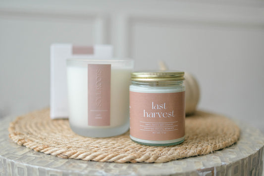 Hand-poured autumn coconut soy candle inspired by an Iowa family farm