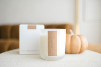 Autumn Harvest luxury soy candle with crisp apple, spiced pumpkin and cedar